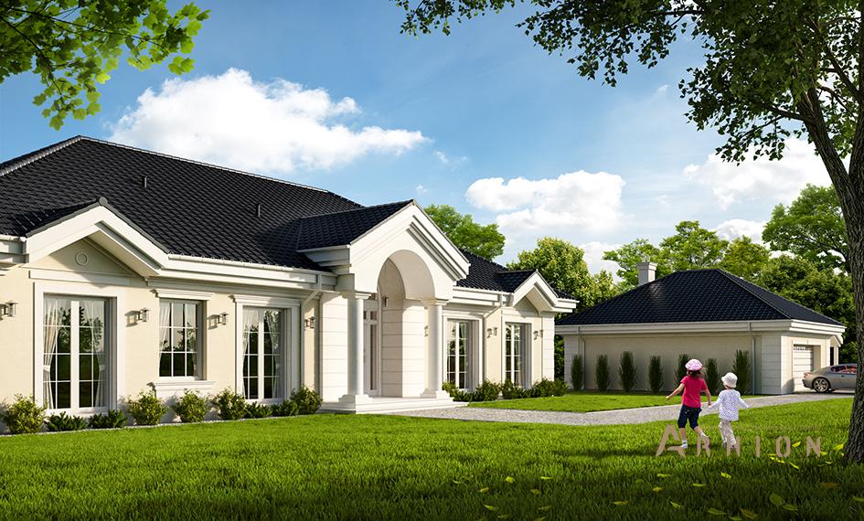 3. Проект одноэтажного дома в американском стиле с четырехскатной, mp-290, площадью - 255 кв c терассой, балконом, вторым светом