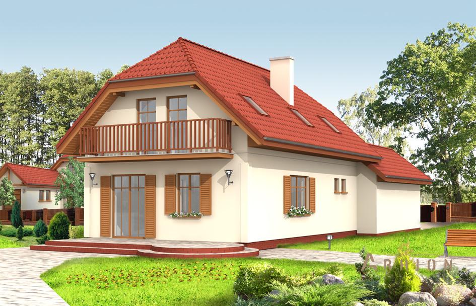 2. Проект одноэтажного дома в европейском стиле с двускатной кровлей, mp-292, площадью - 158 кв c мансардой, терассой, балконом, гаражом