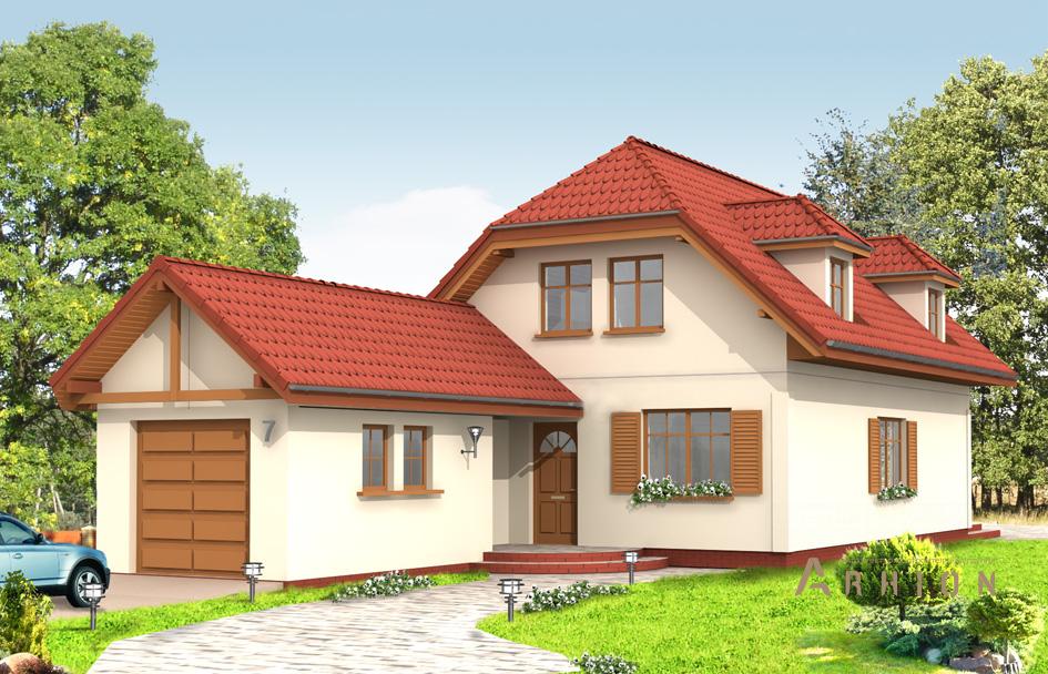 1. Проект одноэтажного дома в европейском стиле с двускатной кровлей, mp-292, площадью - 158 кв c мансардой, терассой, балконом, гаражом