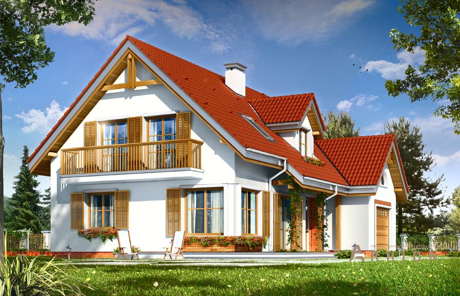 2. Проект одноэтажного дома в прованском стиле с двускатной кровлей, mp-298, площадью - 219 кв c мансардой, терассой, балконом, гаражом