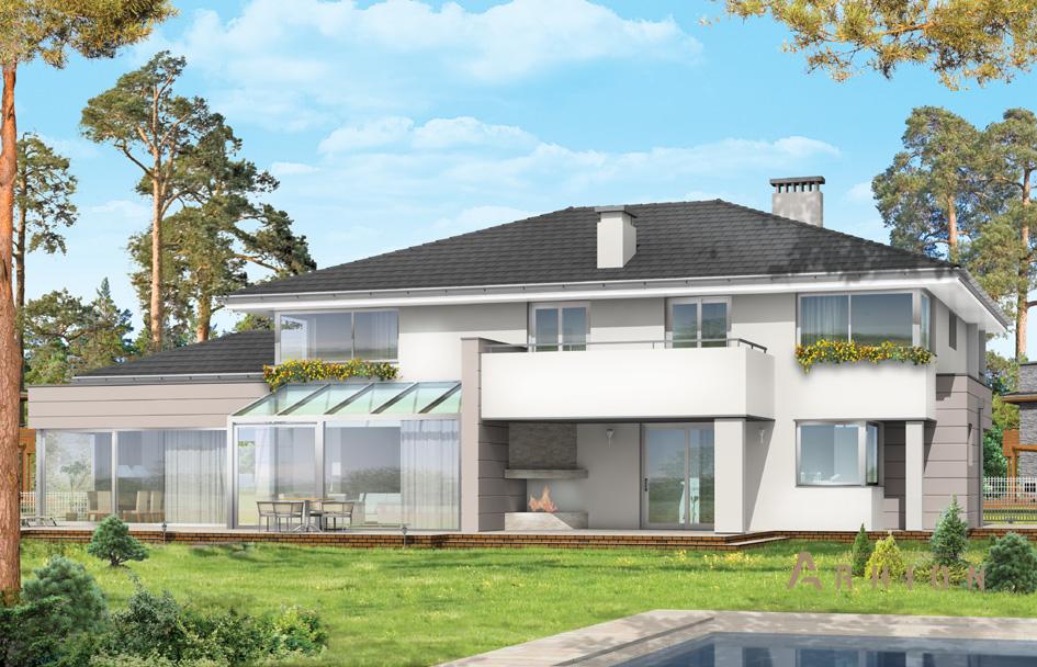 5. Проект одноэтажного дома в стиле Ллойда Райта (прерий) с многоскатной кровлей, mp-302, площадью - 581 кв c мансардой, терассой, гаражом, вторым светом