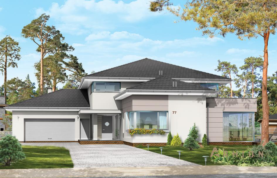 1. Проект одноэтажного дома в стиле Ллойда Райта (прерий) с многоскатной кровлей, mp-302, площадью - 581 кв c мансардой, терассой, гаражом, вторым светом