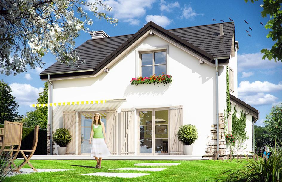 2. Проект одноэтажного дома в прованском стиле с двускатной кровлей, mp-306, площадью - 159 кв c мансардой, терассой