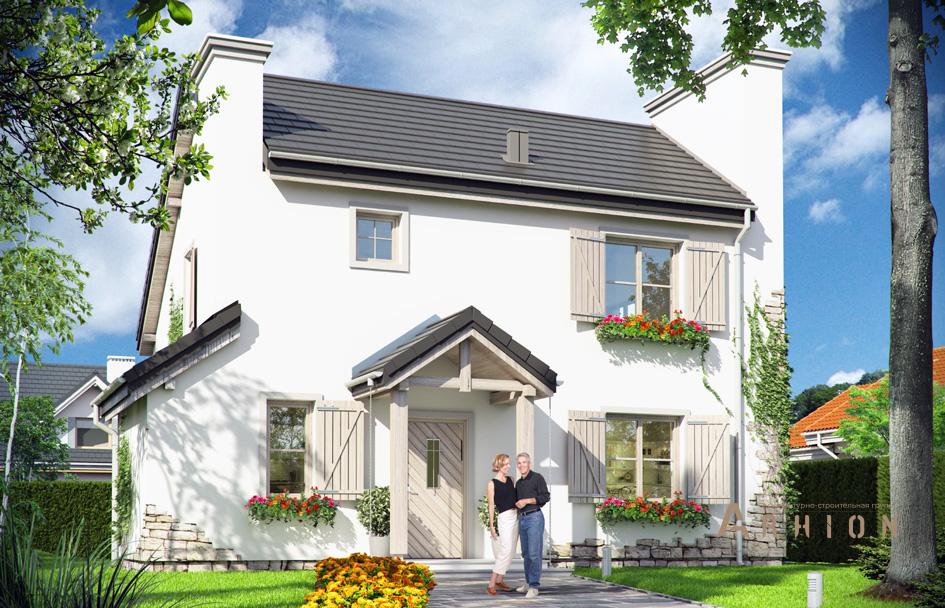 1. Проект одноэтажного дома в прованском стиле с двускатной кровлей, mp-306, площадью - 159 кв c мансардой, терассой