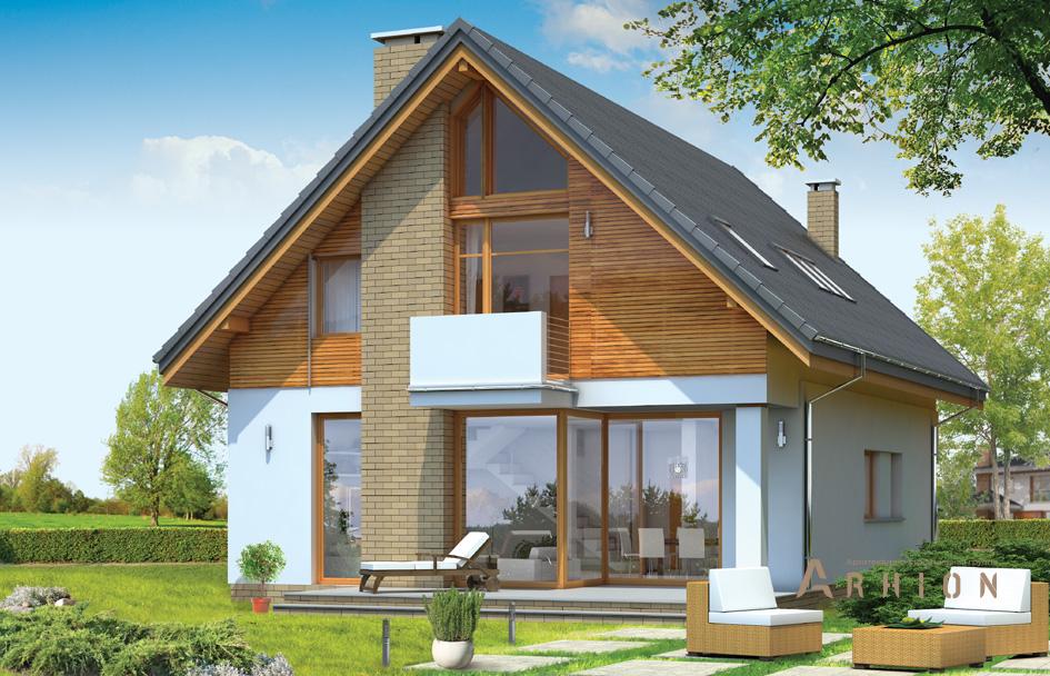 4. Проект одноэтажного дома в европейском стиле с двускатной кровлей, mp-308, площадью - 177 кв c мансардой, терассой, балконом