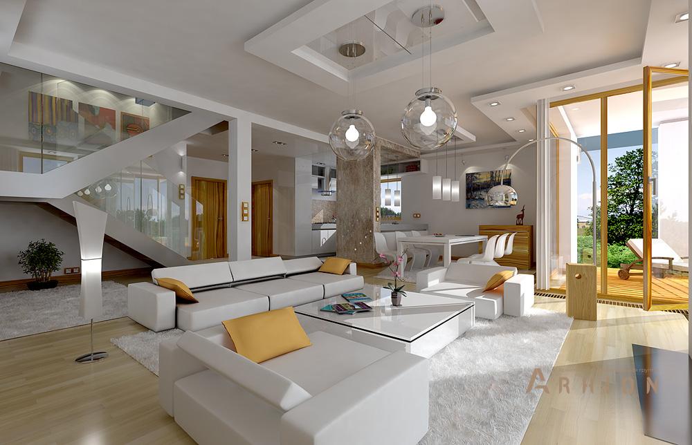 2. Проект одноэтажного дома в европейском стиле с двускатной кровлей, mp-308, площадью - 177 кв c мансардой, терассой, балконом