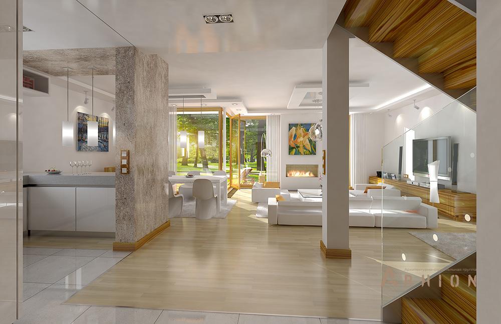 3. Проект одноэтажного дома в европейском стиле с двускатной кровлей, mp-308, площадью - 177 кв c мансардой, терассой, балконом