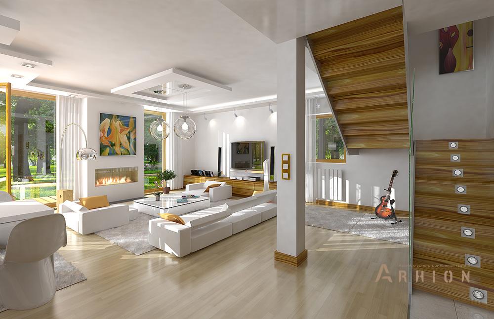 5. Проект одноэтажного дома в европейском стиле с двускатной кровлей, mp-308, площадью - 177 кв c мансардой, терассой, балконом