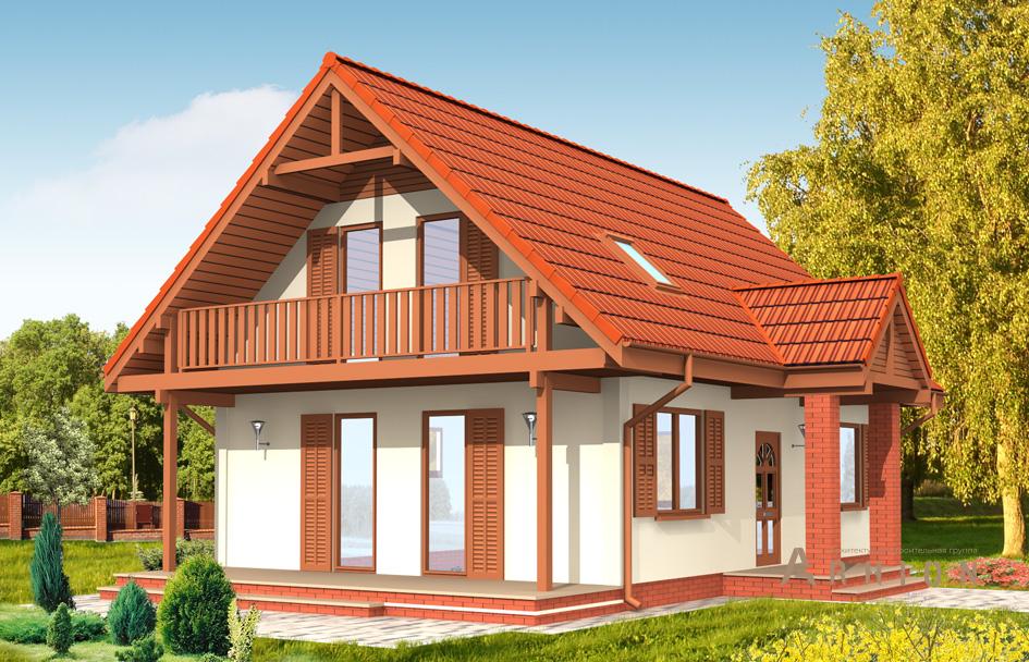 2. Проект одноэтажного дома в прованском стиле с двускатной кровлей, mp-311, площадью - 121 кв c мансардой, терассой, балконом