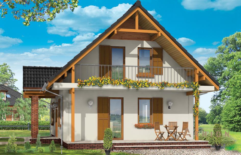 2. Проект одноэтажного дома в прованском стиле с двускатной кровлей, mp-312, площадью - 145 кв c мансардой, терассой, балконом, гаражом