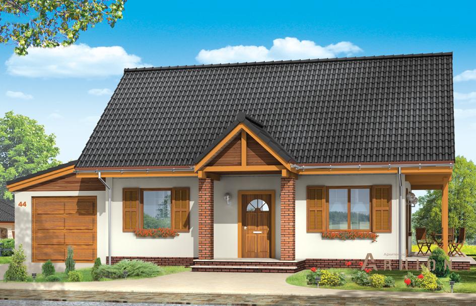 1. Проект одноэтажного дома в прованском стиле с двускатной кровлей, mp-312, площадью - 145 кв c мансардой, терассой, балконом, гаражом