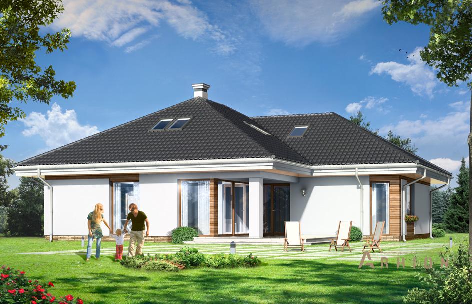 2. Проект одноэтажного дома в европейском стиле с многоскатной кровлей, mp-313, площадью - 231 кв c мансардой, терассой, гаражом