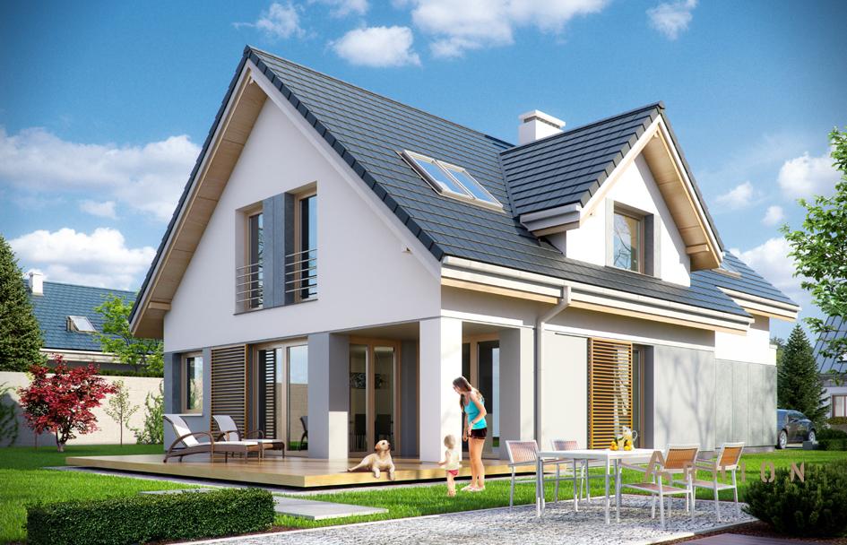 2. Проект одноэтажного дома в европейском стиле с двускатной кровлей, mp-317, площадью - 239 кв c мансардой, терассой, гаражом