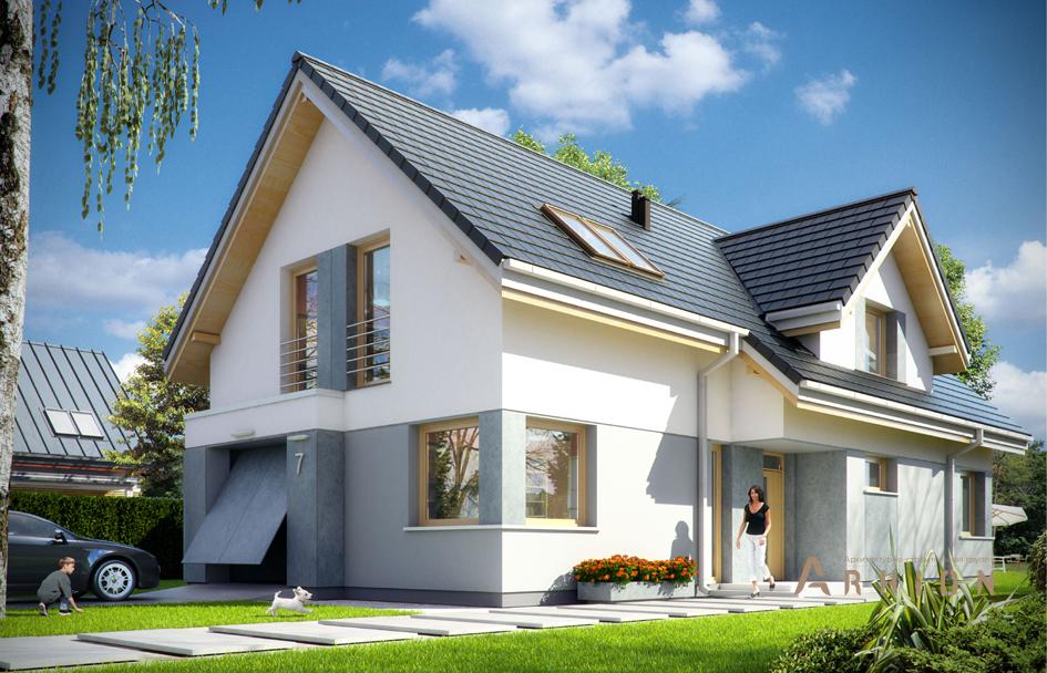 1. Проект одноэтажного дома в европейском стиле с двускатной кровлей, mp-317, площадью - 239 кв c мансардой, терассой, гаражом