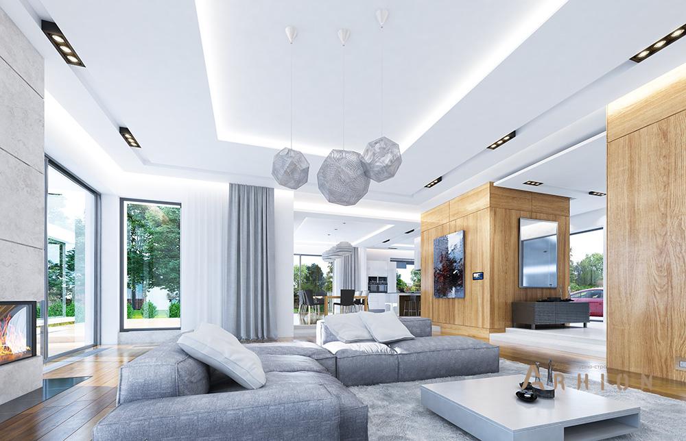 4. Проект двухэтажного дома в стиле Ллойда Райта (прерий) с четырехскатной, mp-320, площадью - 703 кв c терассой, балконом, гаражом