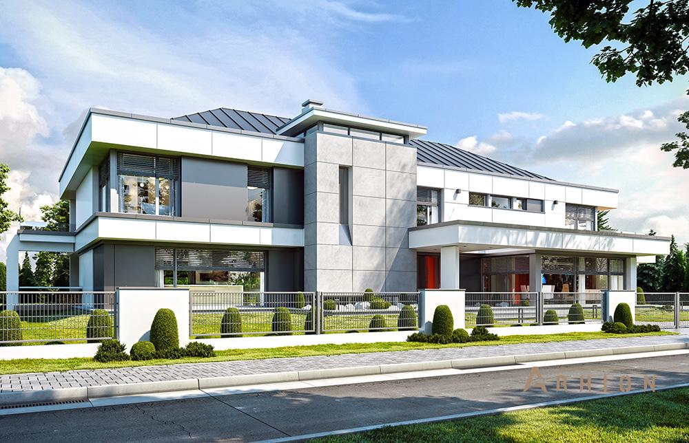 4. Проект двухэтажного дома в стиле хай-тек с четырехскатной, mp-321, площадью - 1200 кв c сауной, терассой, балконом, гаражом