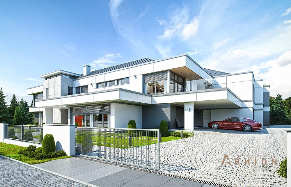 6. Проект двухэтажного дома в стиле хай-тек с четырехскатной, mp-321, площадью - 1200 кв c сауной, терассой, балконом, гаражом