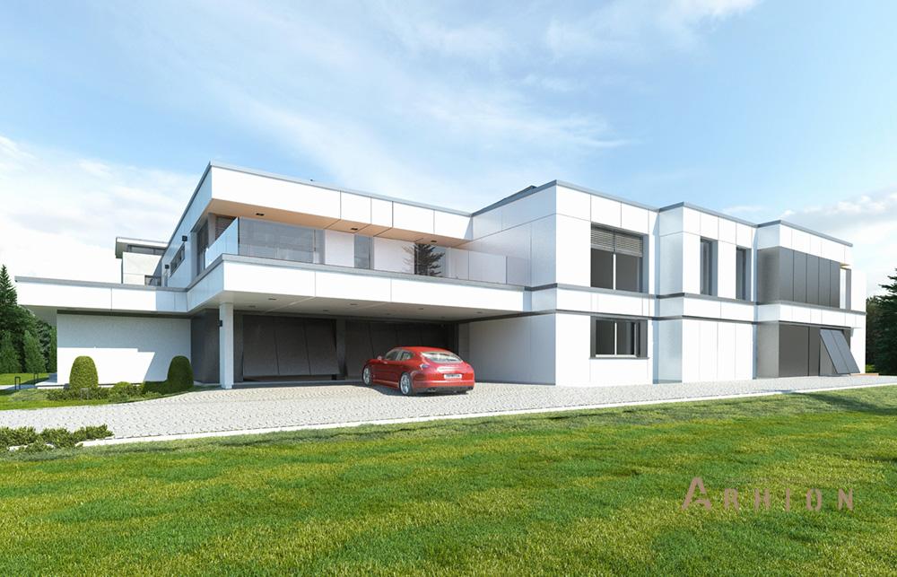 3. Проект двухэтажного дома в стиле хай-тек с четырехскатной, mp-321, площадью - 1200 кв c сауной, терассой, балконом, гаражом