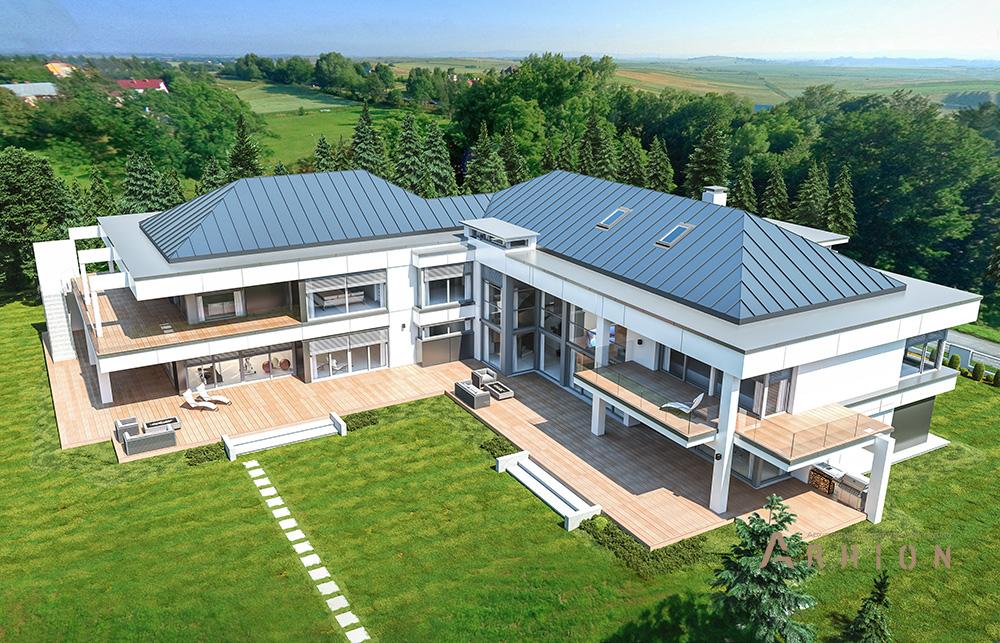 7. Проект двухэтажного дома в стиле хай-тек с четырехскатной, mp-321, площадью - 1200 кв c сауной, терассой, балконом, гаражом