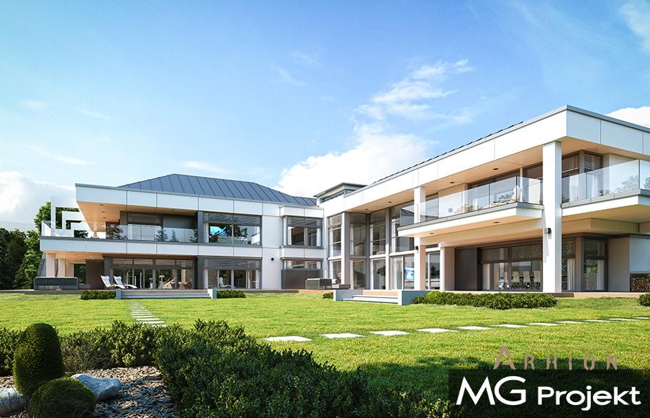 9. Проект двухэтажного дома в стиле хай-тек с четырехскатной, mp-321, площадью - 1200 кв c сауной, терассой, балконом, гаражом