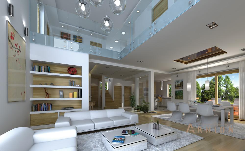 2. Проект двухэтажного дома в современном стиле с многоскатной кровлей, mp-323, площадью - 364 кв c цокольным этажом, терассой, гаражом, вторым светом