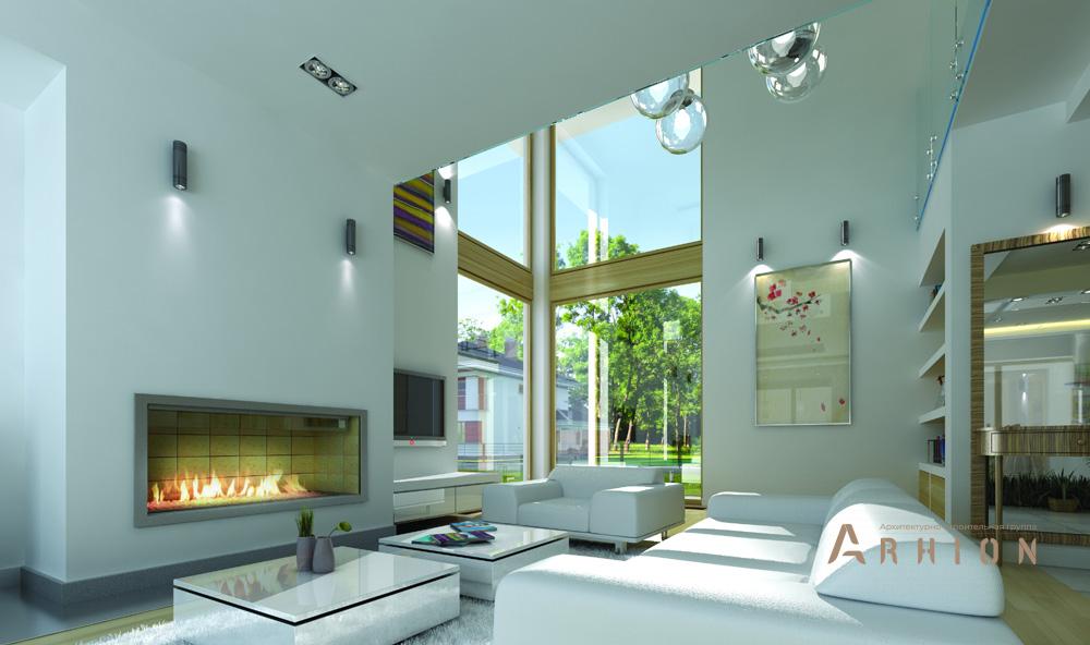 7. Проект двухэтажного дома в современном стиле с многоскатной кровлей, mp-323, площадью - 364 кв c цокольным этажом, терассой, гаражом, вторым светом