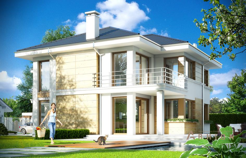 2. Проект двухэтажного дома в современном стиле с многоскатной кровлей, mp-324, площадью - 248 кв c терассой, гаражом, вторым светом