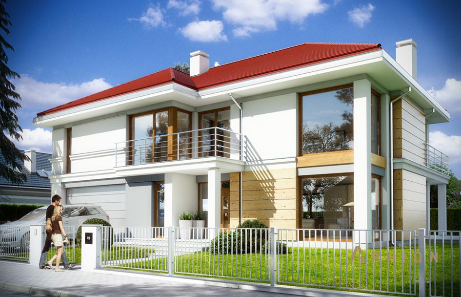 6. Проект двухэтажного дома в современном стиле с многоскатной кровлей, mp-325, площадью - 318 кв c терассой, балконом, гаражом, вторым светом