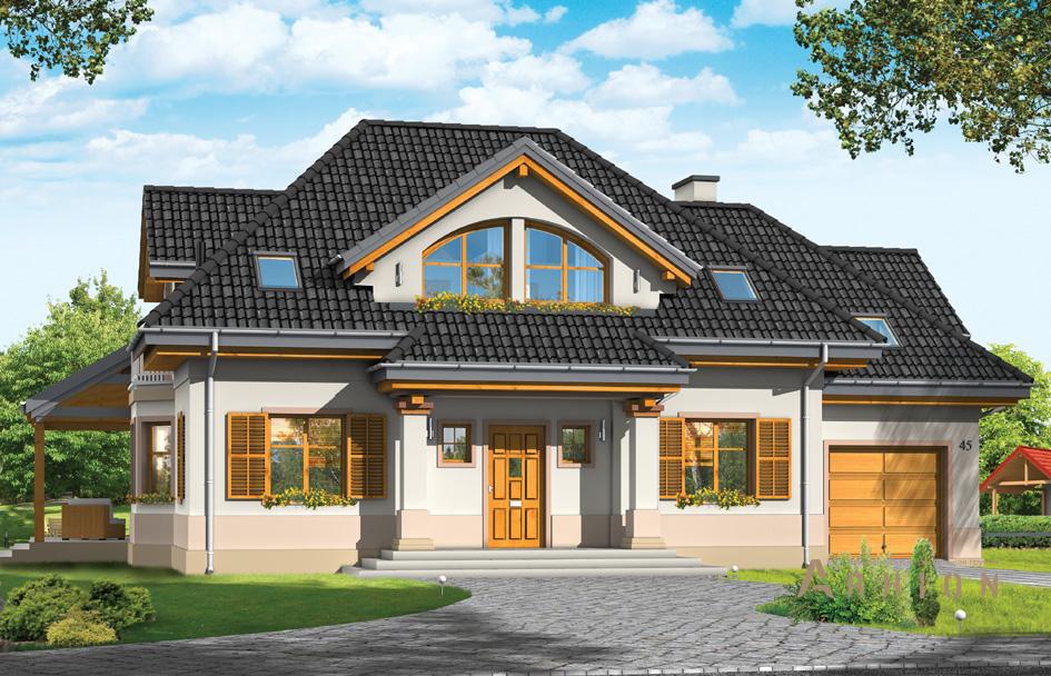 1. Проект одноэтажного дома в прованском стиле с многоскатной кровлей, mp-334, площадью - 277 кв c мансардой, терассой, балконом, гаражом, эркером