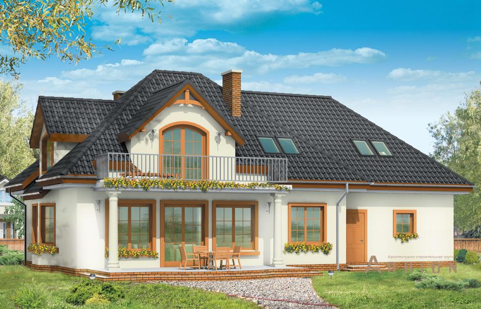 4. Проект одноэтажного дома в европейском стиле с многоскатной кровлей, mp-337, площадью - 252 кв c мансардой, терассой, балконом, гаражом, эркером