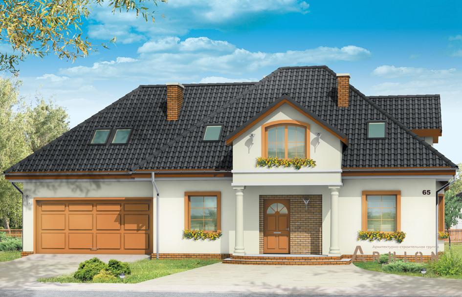 1. Проект одноэтажного дома в европейском стиле с многоскатной кровлей, mp-337, площадью - 252 кв c мансардой, терассой, балконом, гаражом, эркером