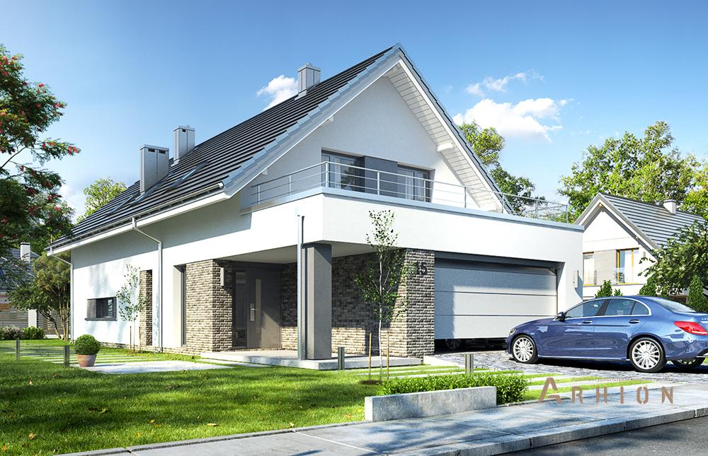 8. Проект одноэтажного дома в европейском стиле с двускатной кровлей, mp-338, площадью - 238 кв c мансардой, терассой, балконом, гаражом, вторым светом