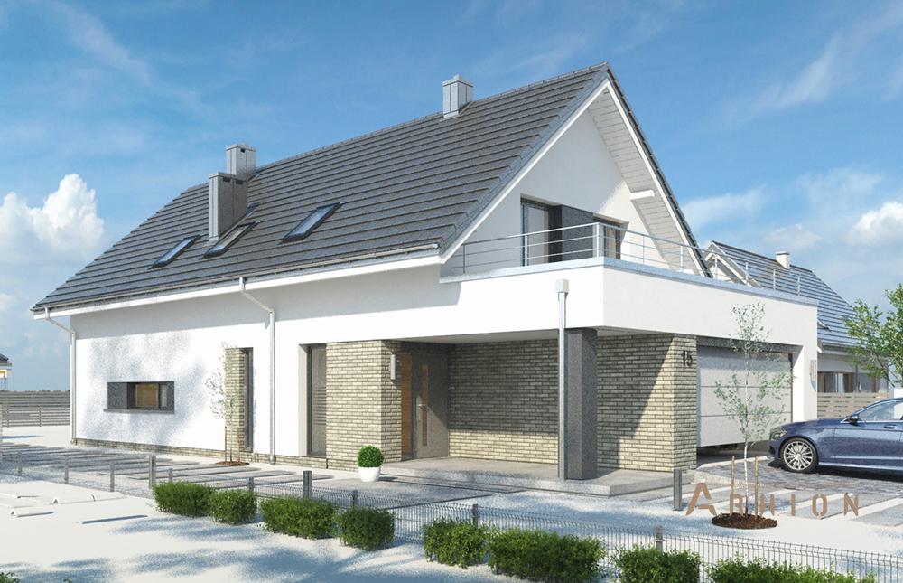 9. Проект одноэтажного дома в европейском стиле с двускатной кровлей, mp-338, площадью - 238 кв c мансардой, терассой, балконом, гаражом, вторым светом