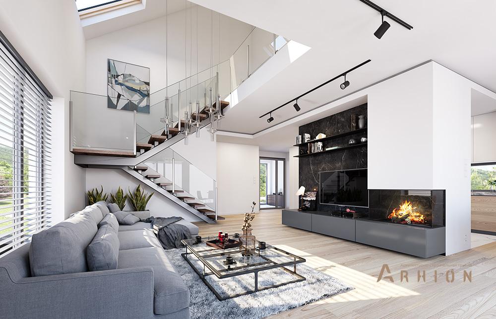 7. Проект одноэтажного дома в европейском стиле с двускатной кровлей, mp-338, площадью - 238 кв c мансардой, терассой, балконом, гаражом, вторым светом