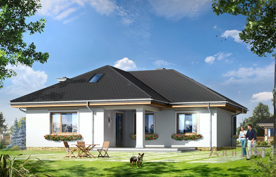 2. Проект одноэтажного дома в европейском стиле с многоскатной кровлей, mp-339, площадью - 154 кв c мансардой, терассой, эркером