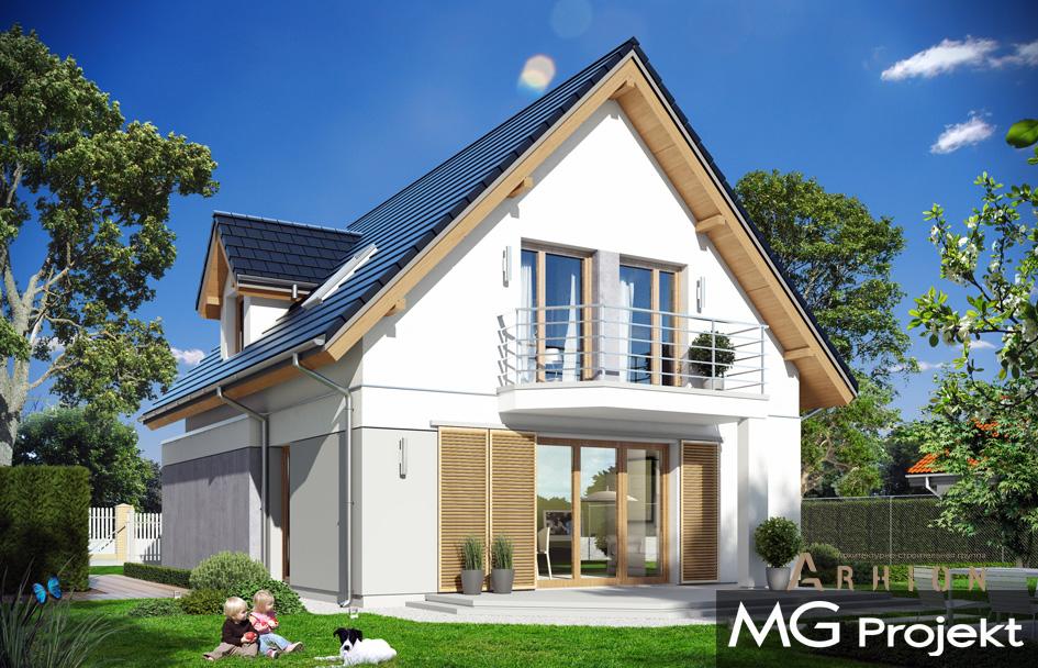 3. Проект одноэтажного дома в канадском стиле с двускатной кровлей, mp-341, площадью - 171 кв c мансардой, терассой, балконом, гаражом