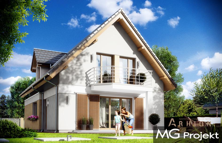 3. Проект одноэтажного дома в европейском стиле с двускатной кровлей, mp-342, площадью - 171 кв c мансардой, терассой, балконом