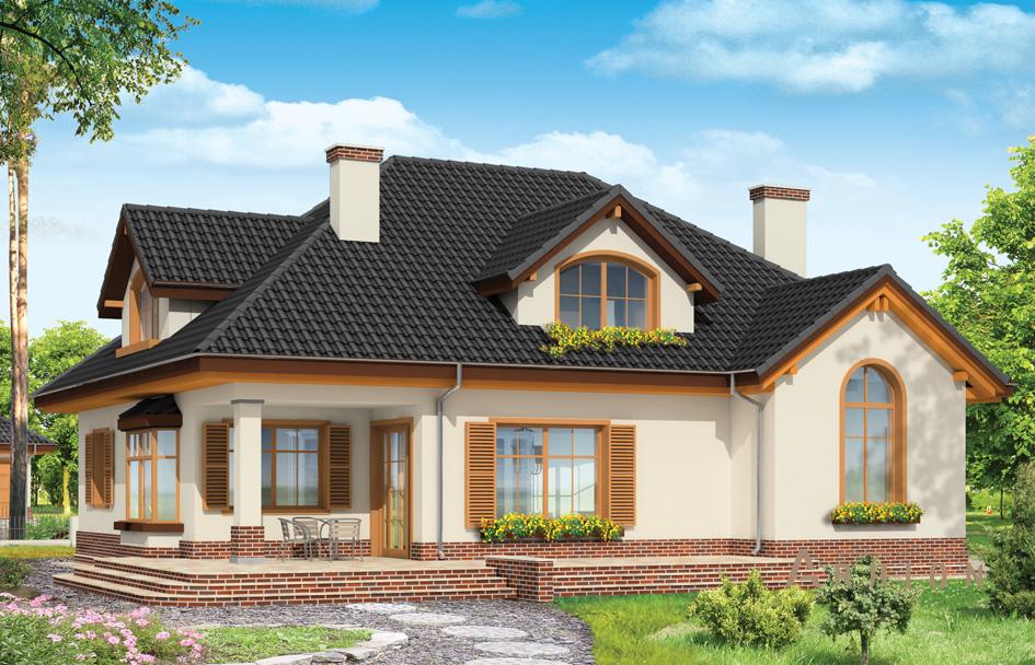 2. Проект одноэтажного дома в прованском стиле с многоскатной кровлей, mp-346, площадью - 312 кв c мансардой, терассой, гаражом, эркером