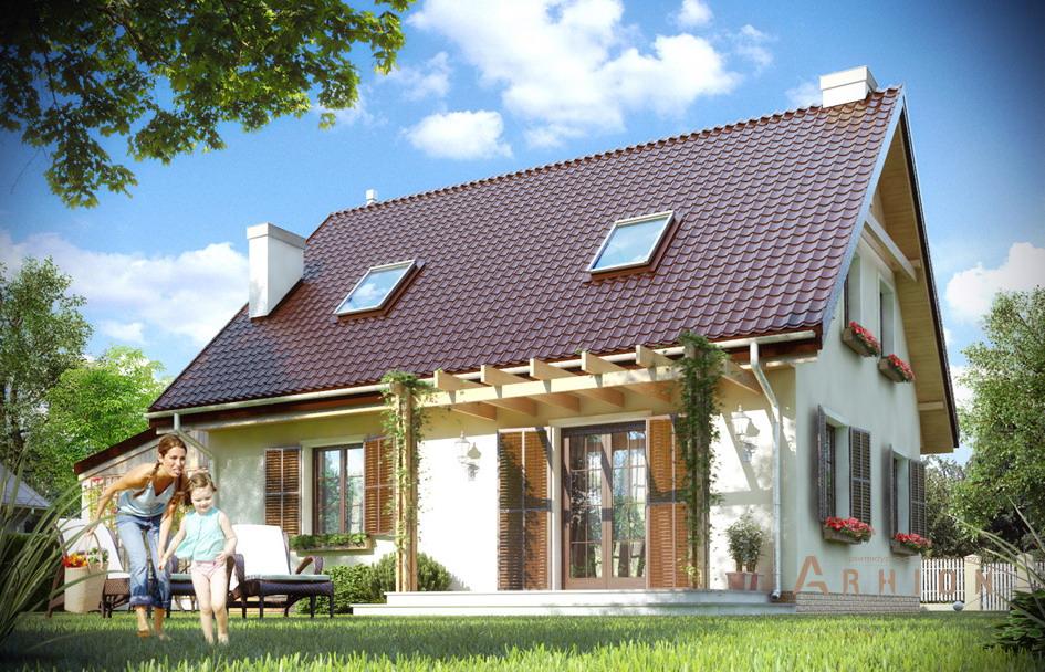 2. Проект одноэтажного дома в прованском стиле с двускатной кровлей, mp-349, площадью - 157 кв c мансардой, терассой, гаражом