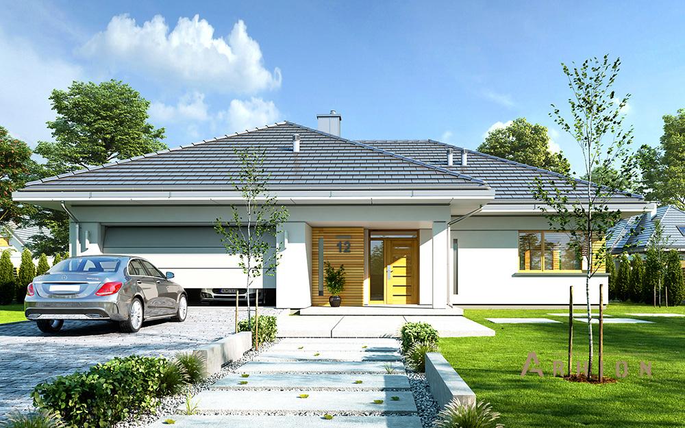 1. Проект одноэтажного дома в современном стиле с четырехскатной, mp-353, площадью - 220 кв c терассой, гаражом