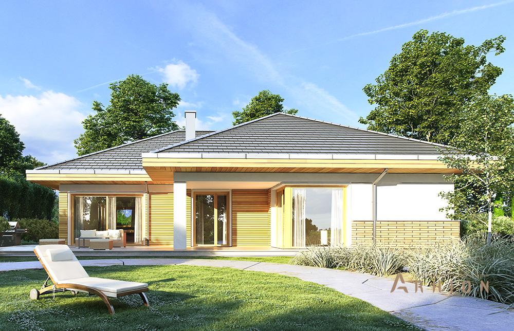 10. Проект одноэтажного дома в современном стиле с четырехскатной, mp-354, площадью - 238 кв c терассой, гаражом