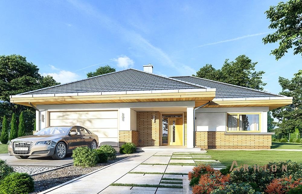 1. Проект одноэтажного дома в современном стиле с четырехскатной, mp-354, площадью - 238 кв c терассой, гаражом