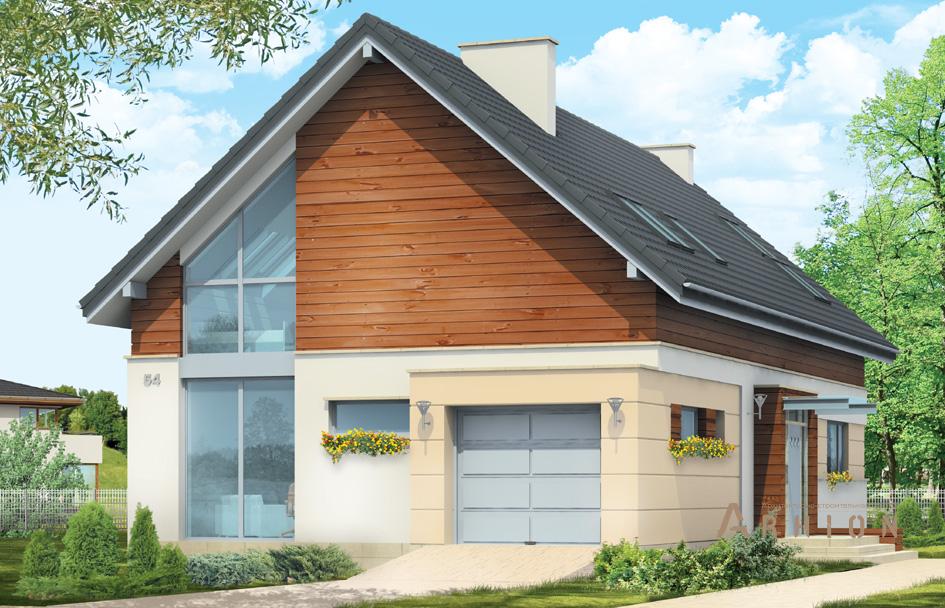 1. Проект одноэтажного дома в канадском стиле с двускатной кровлей, mp-355, площадью - 282 кв c мансардой, терассой, гаражом