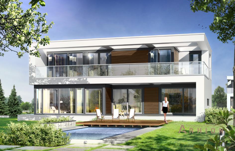 5. Проект двухэтажного дома в стиле минимализм с плоской кровлей , mp-361, площадью - 402 кв c цокольным этажом, сауной, терассой, гаражом