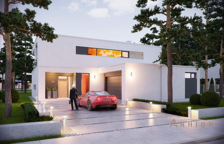 4. Проект двухэтажного дома в стиле минимализм с плоской кровлей , mp-361, площадью - 402 кв c цокольным этажом, сауной, терассой, гаражом