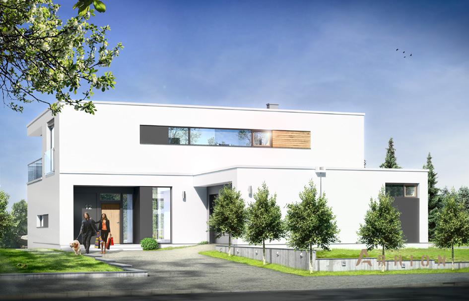 1. Проект двухэтажного дома в стиле минимализм с плоской кровлей , mp-361, площадью - 402 кв c цокольным этажом, сауной, терассой, гаражом