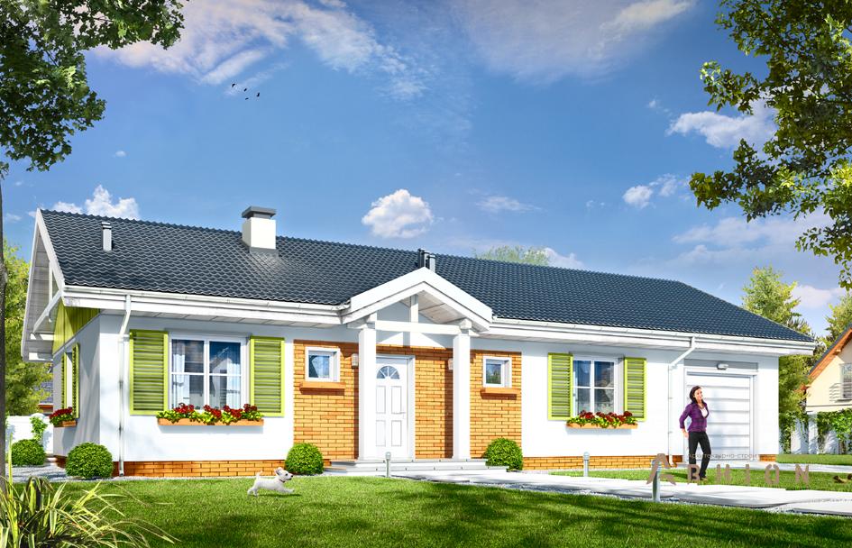 1. Проект одноэтажного дома в прованском стиле с двускатной кровлей, mp-365, площадью - 145 кв c терассой, гаражом