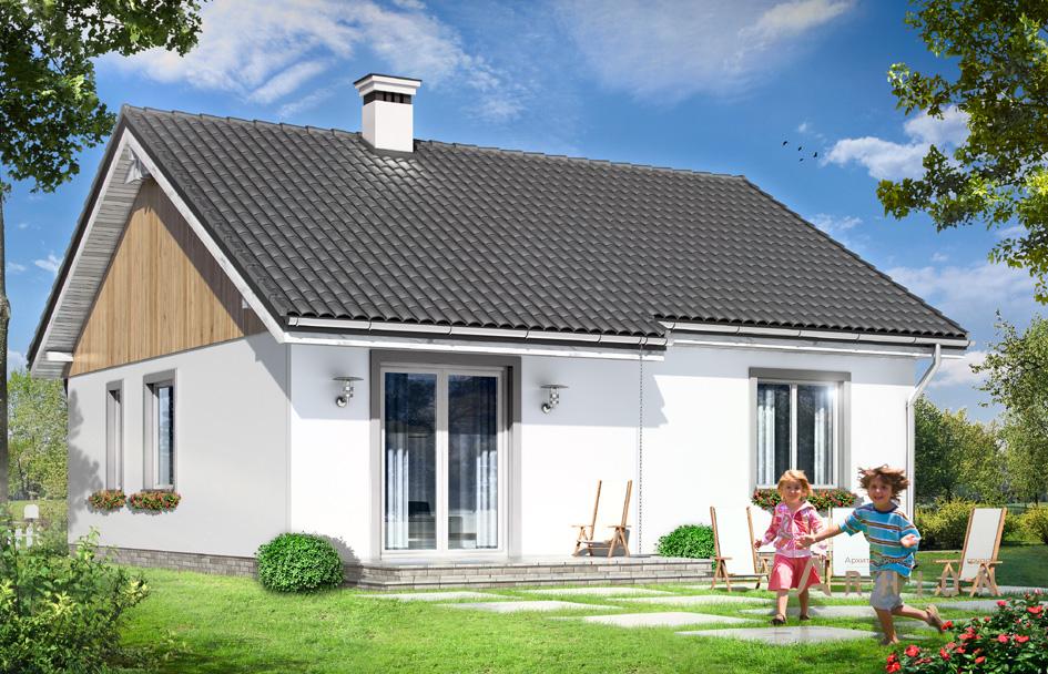 12. Проект одноэтажного дома в канадском стиле с двускатной кровлей, mp-375, площадью - 90 кв c терассой