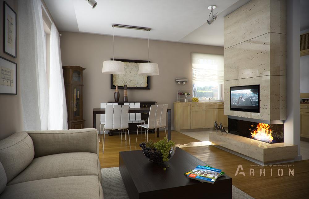 6. Проект одноэтажного дома в канадском стиле с двускатной кровлей, mp-375, площадью - 90 кв c терассой