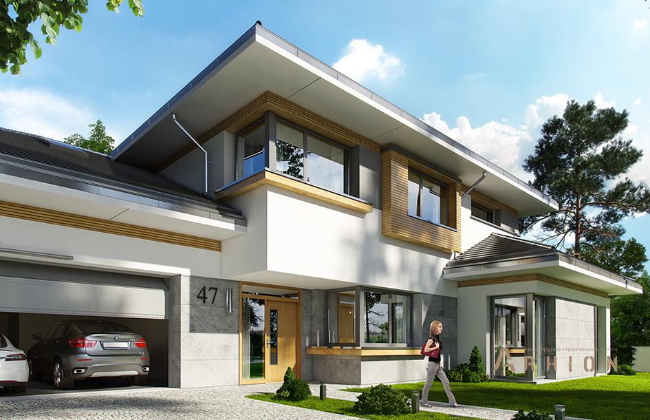 2. Проект двухэтажного дома в современном стиле с многоскатной кровлей, mp-379, площадью - 394 кв c терассой, гаражом